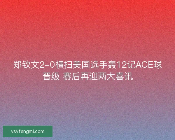 郑钦文2-0横扫美国选手轰12记ACE球晋级 赛后再迎两大喜讯