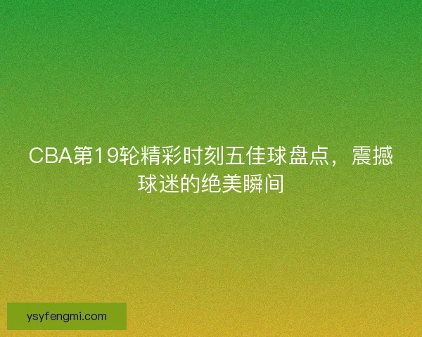 CBA第19轮精彩时刻五佳球盘点,震撼球迷的绝美瞬间 CBA第19轮精彩时刻五佳球盘点,震撼球迷的绝美瞬间