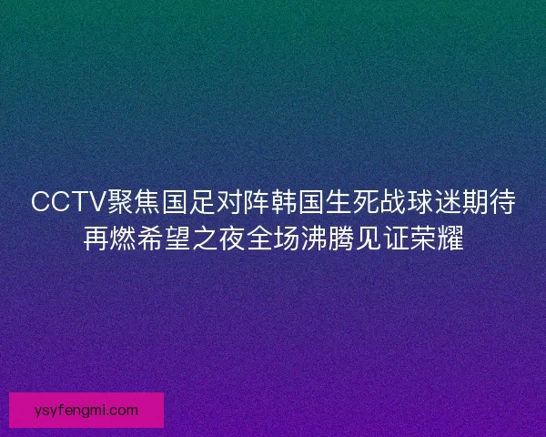 CCTV聚焦国足对阵韩国生死战球迷期待再燃希望之夜全场沸腾见证荣耀