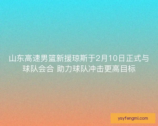 山东高速男篮新援琼斯于2月10日正式与球队会合 助力球队冲击更高目标