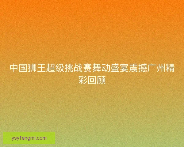中国狮王超级挑战赛舞动盛宴震撼广州精彩回顾
